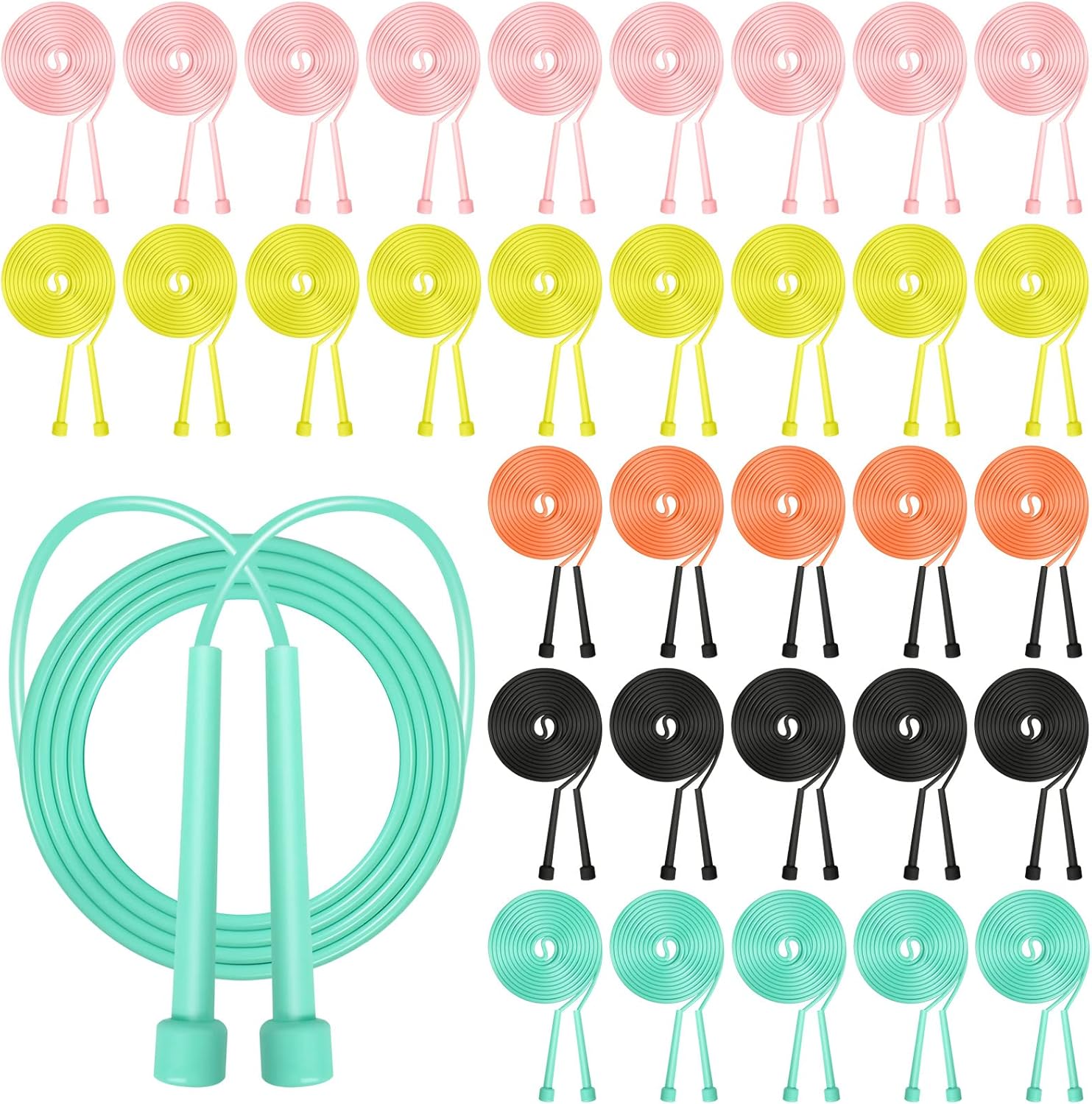 45 Pack PVC Jump Rope 9 Feet Adjustable Jump Ropes Set