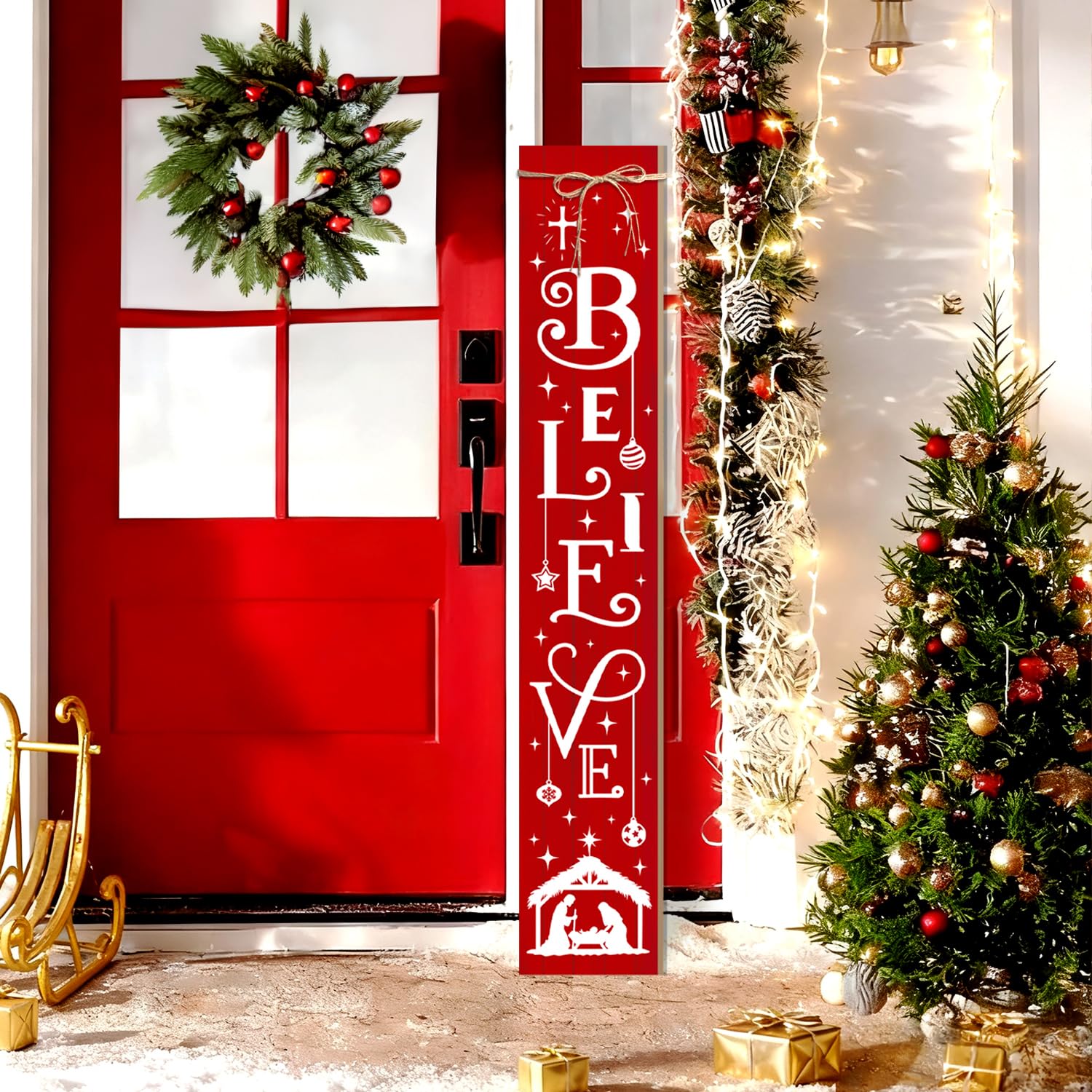 Amazon.co.jp: クリスマスポーチサイン Believe Nativity Welcome Sign