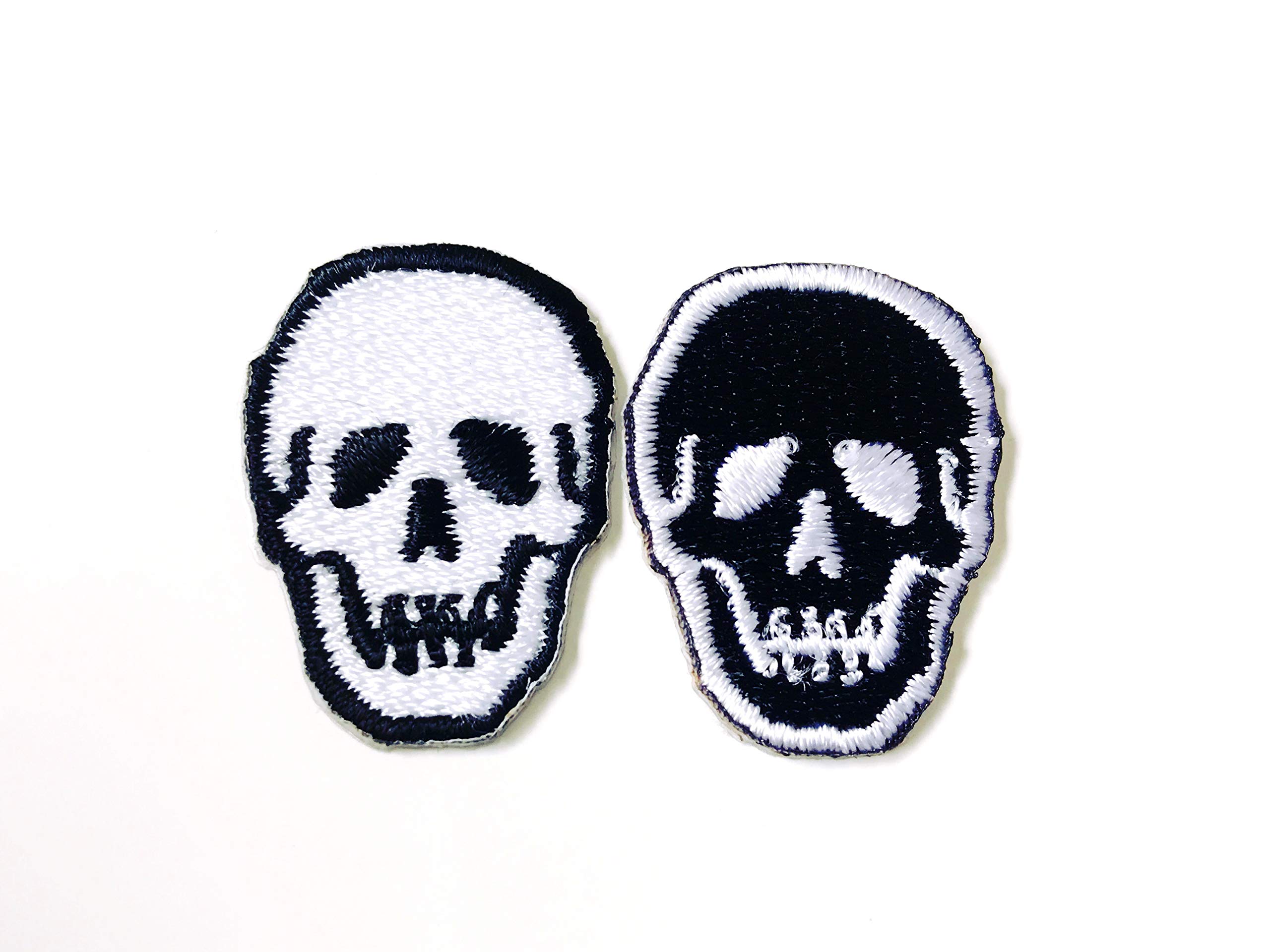 TH Set of 2 Tiny. Mini Black White Skull Skeleton Logo Sew Iron on Embroidered Applique Badge Sign Patch Clothing Costume
