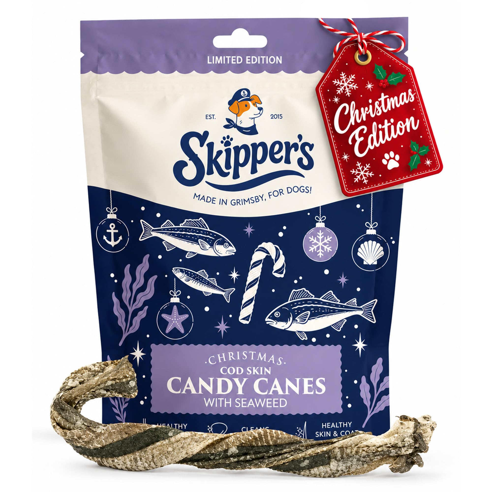 SKIPPER'S Fish Skin Candy Canes Christmas Dog Treats 200g - Xmas Treat Gift — image 1