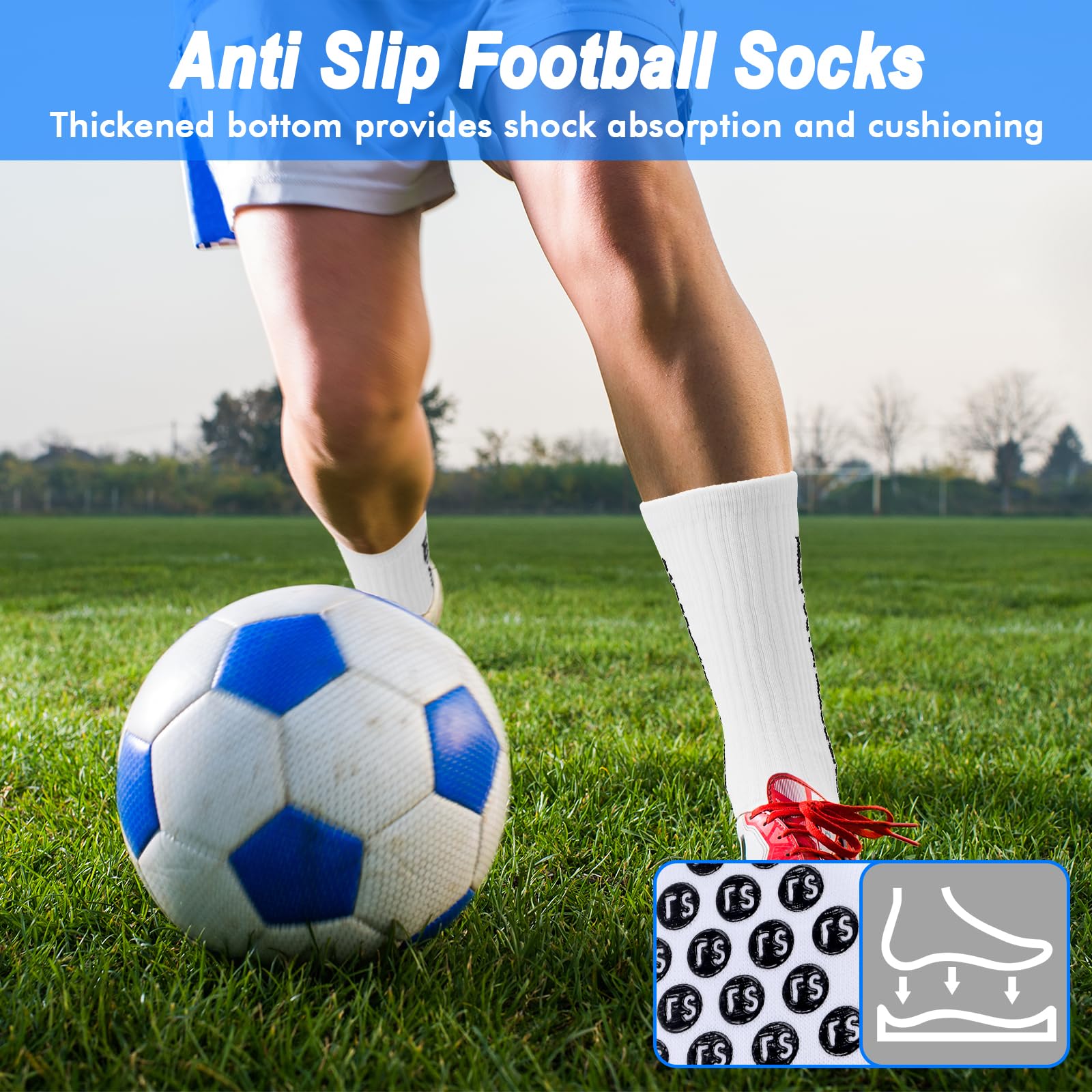 Fentar 3Pezzi Calzini Grip Calcio, Calze Antiscivolo Calcio con Puntini in Silicone, Calze Calcio Comode, Calzettoni Calcio Traspiranti, EU39-46 Calzini Antiscivolo Uomo per Calcio Trekking