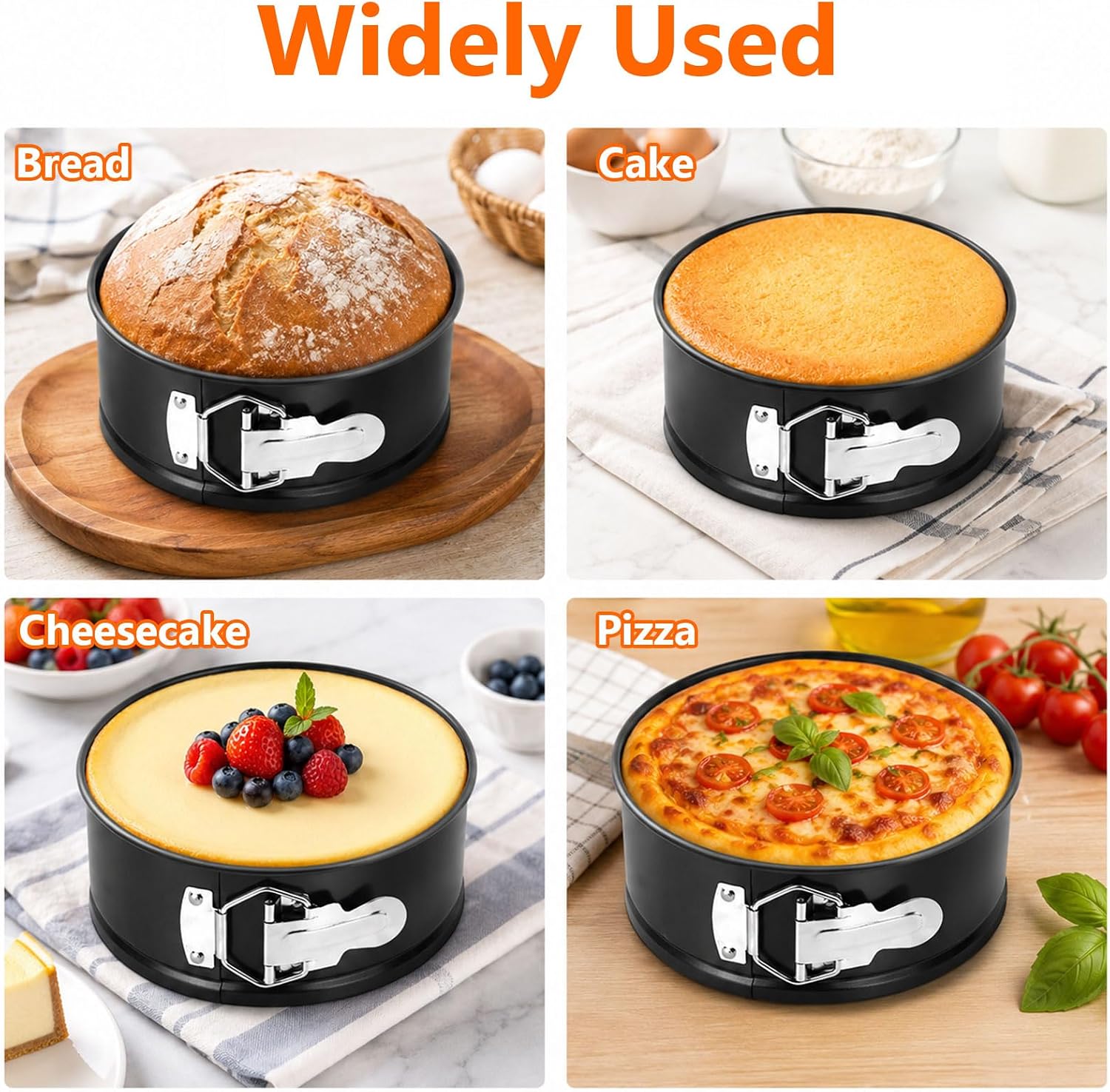 4 Pcs 6 Inch Springform Pan for Cheesecake Mini Round Non Stick Spring form Pan for Cheesecake Baking Home Kitchen Tabletop Baking (Black)
