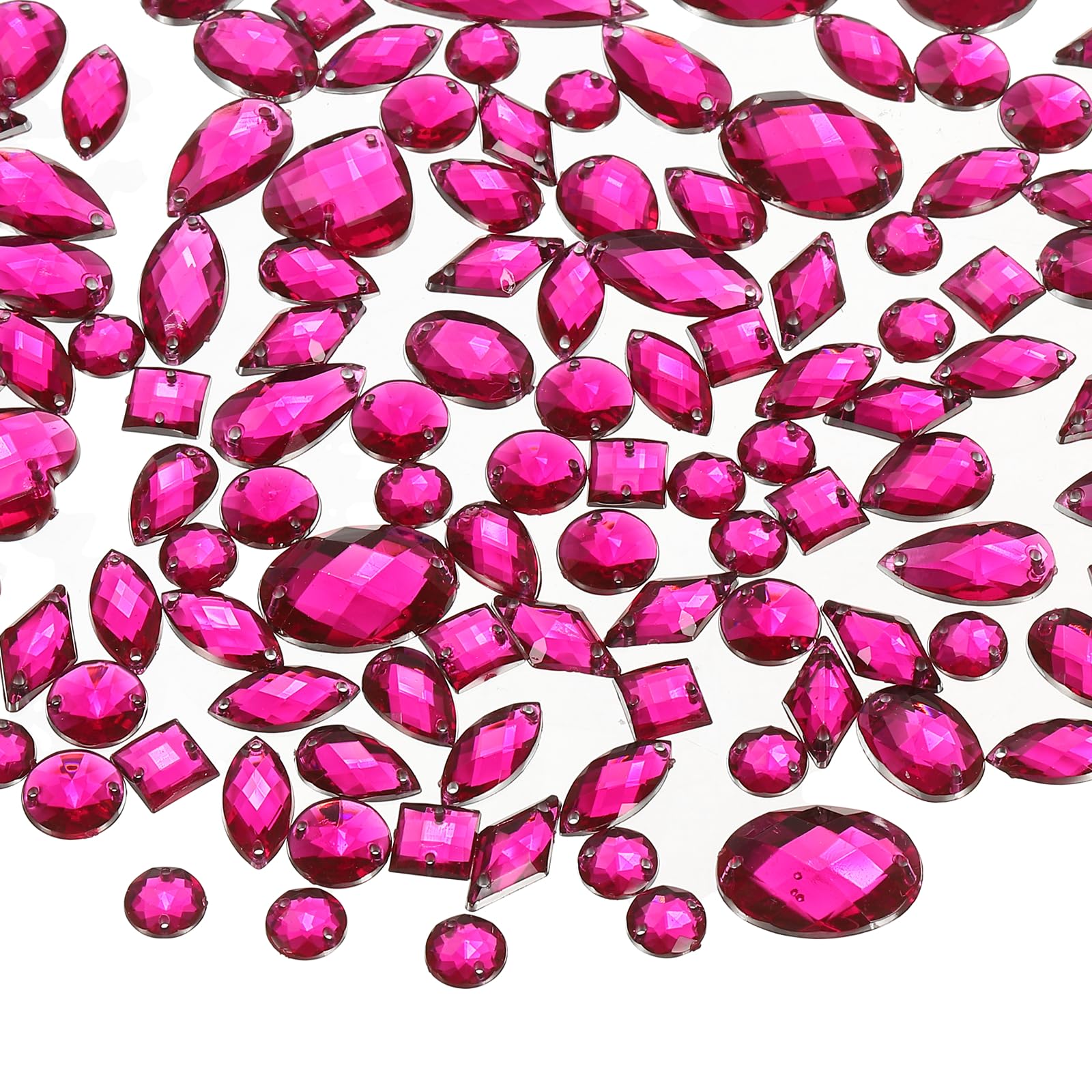 YELARXI Sew on Rhinestones Flatback Crystal Acrylic Gems Diamante, Fit for DIY Crafts Dress Clothes Shoes Bag Decorations - Mixed Shape (200Pcs, Fuchsia)