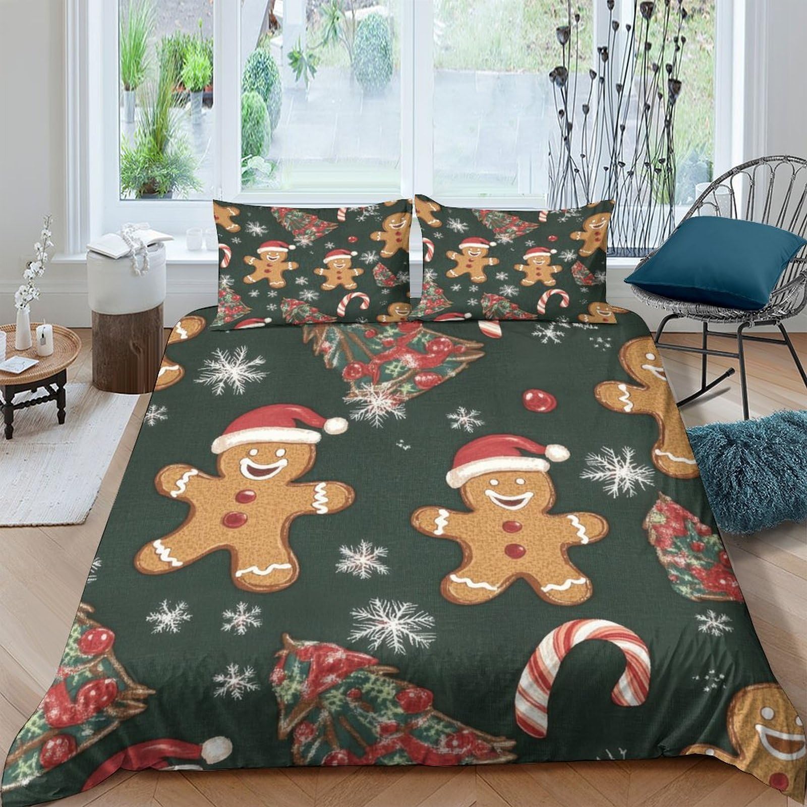 Ctjqhvkz Style-10 3D Printed Gingerbread Christmas Fitted Sheet Microfiber Festive Candy Cane Bed Cover For Bedroom Home Decor Single（135X200cm）