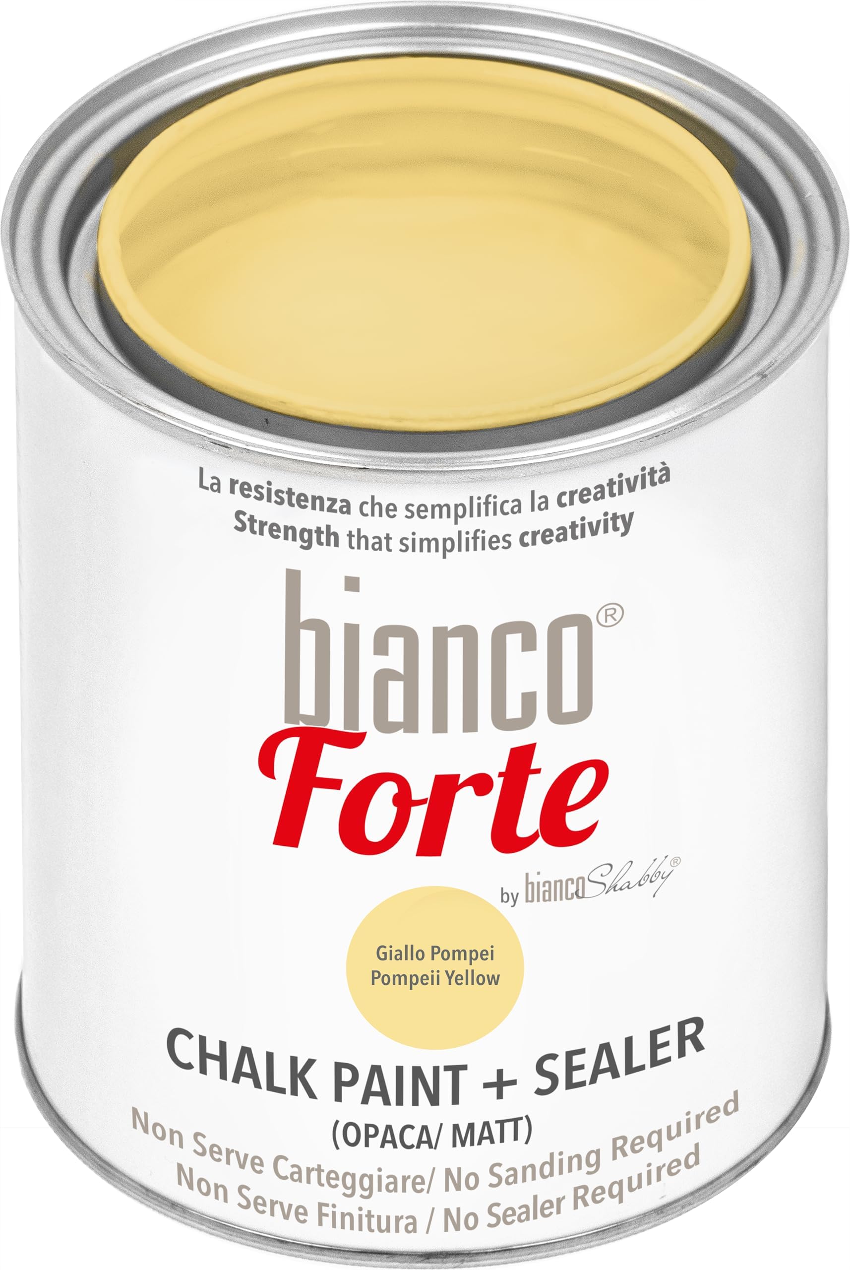 Bianco Forte - Pompeii Yellow - (1L) All-in-One Chalk Paint & Sealer: Most Durable Furniture, Cabinet, Wall & Door Paint – Fast Drying, Interior/Exterior, Matte Finish, Easy Application