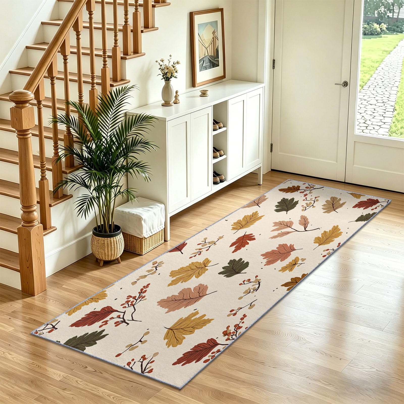 Tapis de cuisine et couloir beige 60x210 cm au motif feuille d'automne