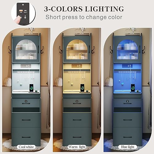 Miniatura 5 de HWB Juego de tocador de maquillaje de esquina pequeño que ahorra espacio con espejo superior abatible y luces LED, perfecto para el dormitorio, mesa