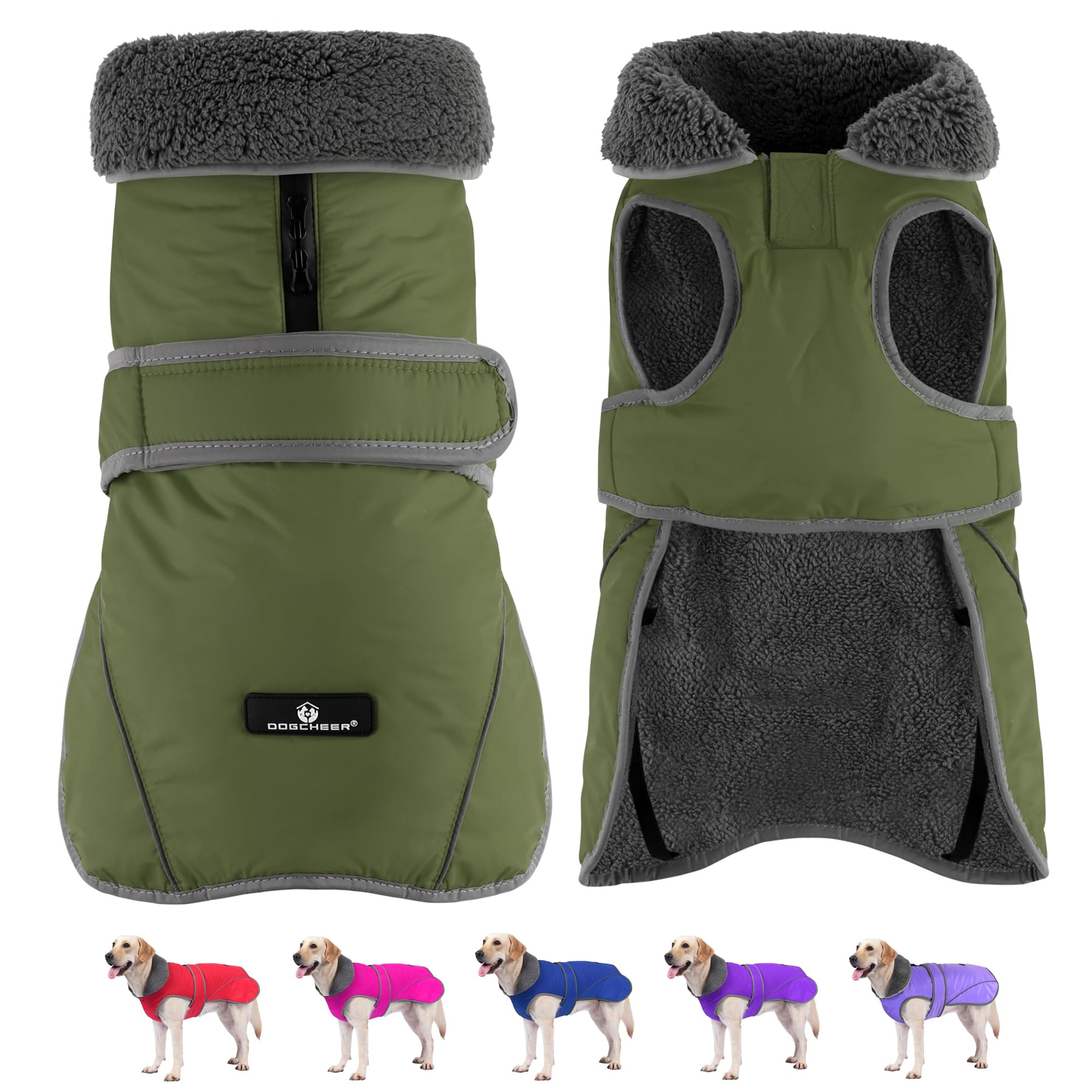 Dogcheer Dog Coat, Christmas Dog Jacket Waterproof Puppy Winter Coat for Cold Weather, Reflective Adjustable Pet Snow Jacket Warm Turtleneck Fleece Sweater for Small Medium Large Dogs - Green, 2XL โ image 1