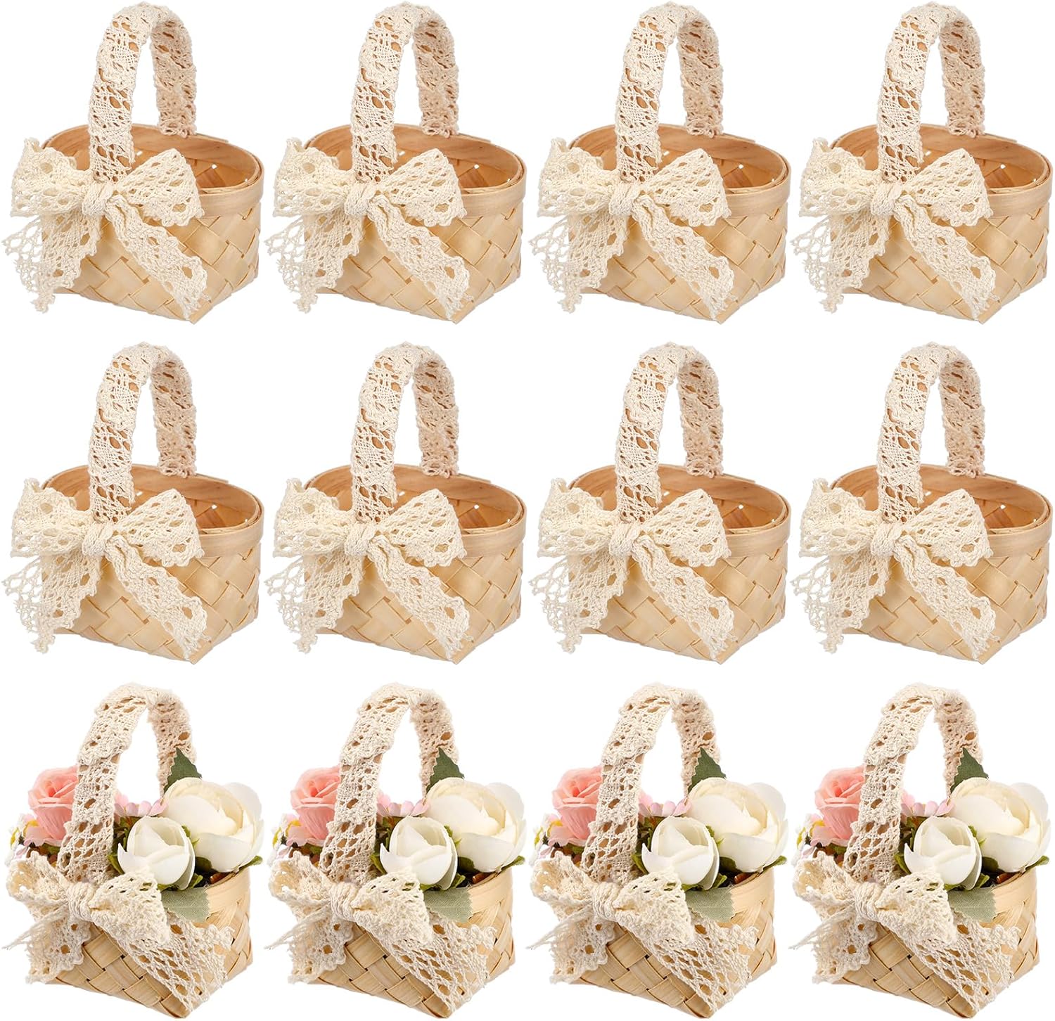 HOMEMAXS 2pcs Mini Woven Baskets With Handles Small Flower Baskets For Weddings And Parties