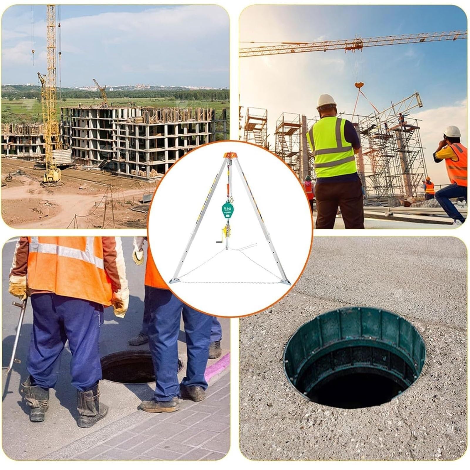 Sistema de detención de caídas de emergencia, kit de trípode de aluminio con cabrestante de 1800 libras y arnés de seguridad para equipos de seguridad industrial de construcción de rescate en espacios