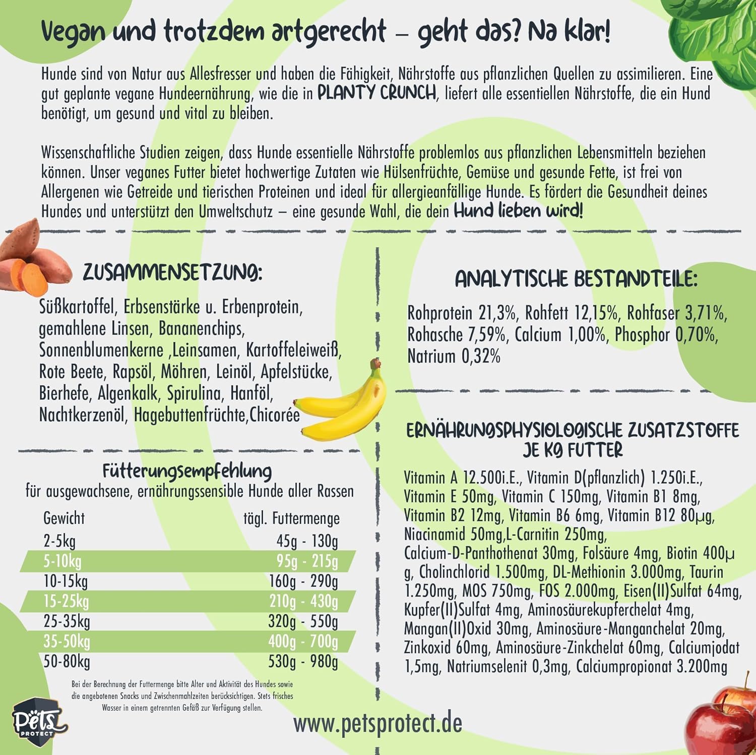 Powerstar Planty Crunch Hundefutter vegan 2x5000g - allergikerfreundlich | Getreide- und sojafrei mit Carnitin - Vitamin B12 und D3 - für Hunde mit Futtermittelallergie - Trockenfutter