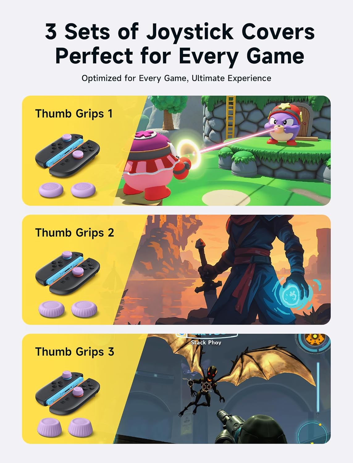 JSAUX Thumb Grips for Nintendo Switch 2 (2025), Switch Thumb Grip Caps, Ergonomic Design, Enhanced Gaming Grip, Comfortable & Durable, Joycon Grip Button Stick Cover - Purple, 3Pairs(6pcs) - Image 4