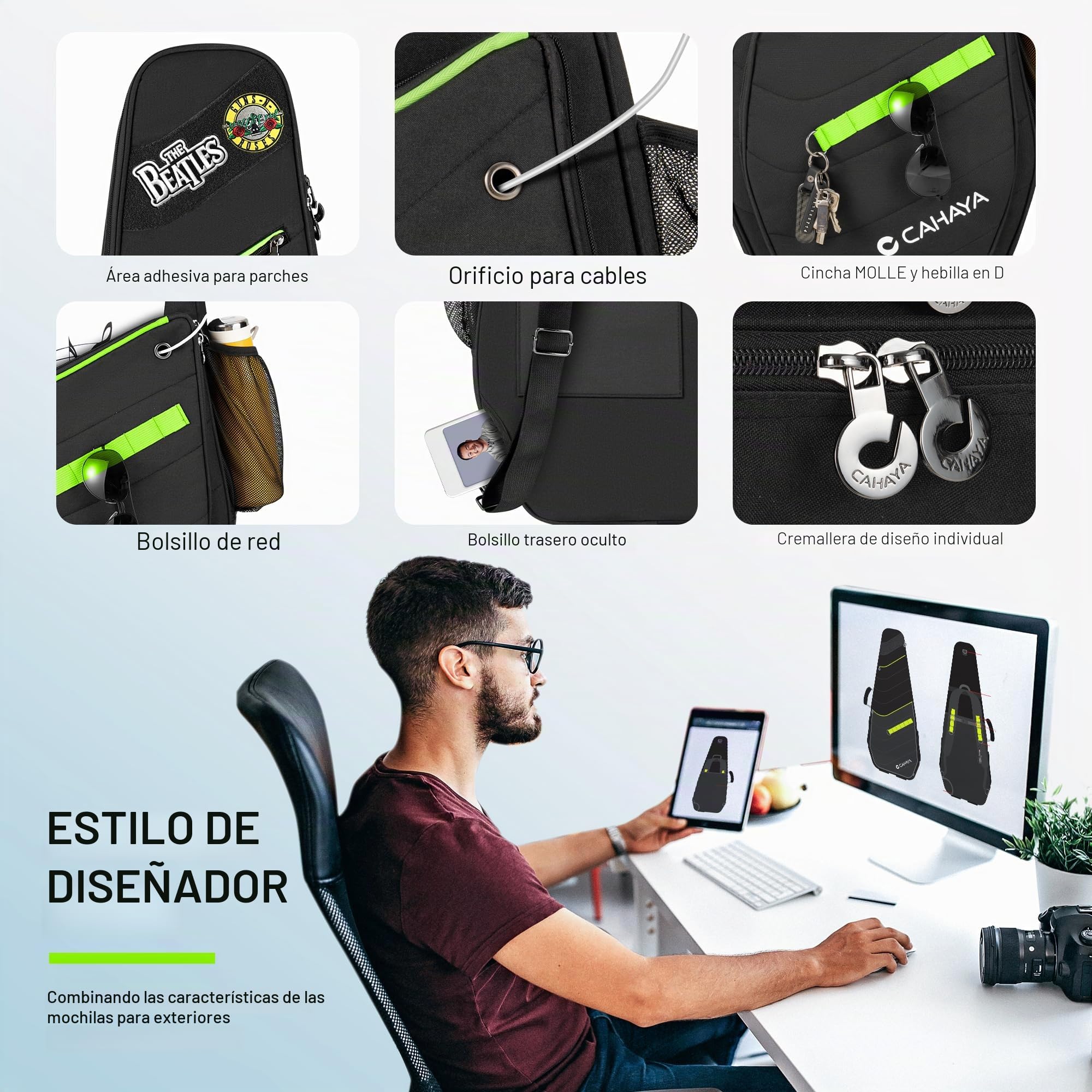 CAHAYA Funda para Guitarra Eléctrica - Gig Bag Bolsa Suave con Líneas Verdes Fluorescentes Bolsillo Lateral para Botella de Agua Parche Adhesivo Personalizable Acolchado de 12 mm Resistente al Agua