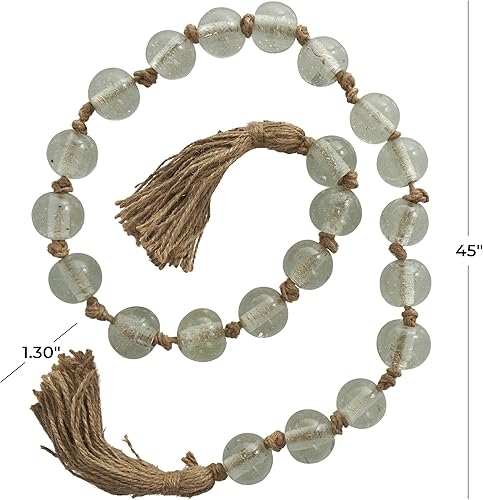 Miniatura 6 de Deco 79 Guirnalda redonda de cuentas de vidrio hecha a mano con borla con yute marrón anudado, 45 x 1 x 1 pulgada, color negro