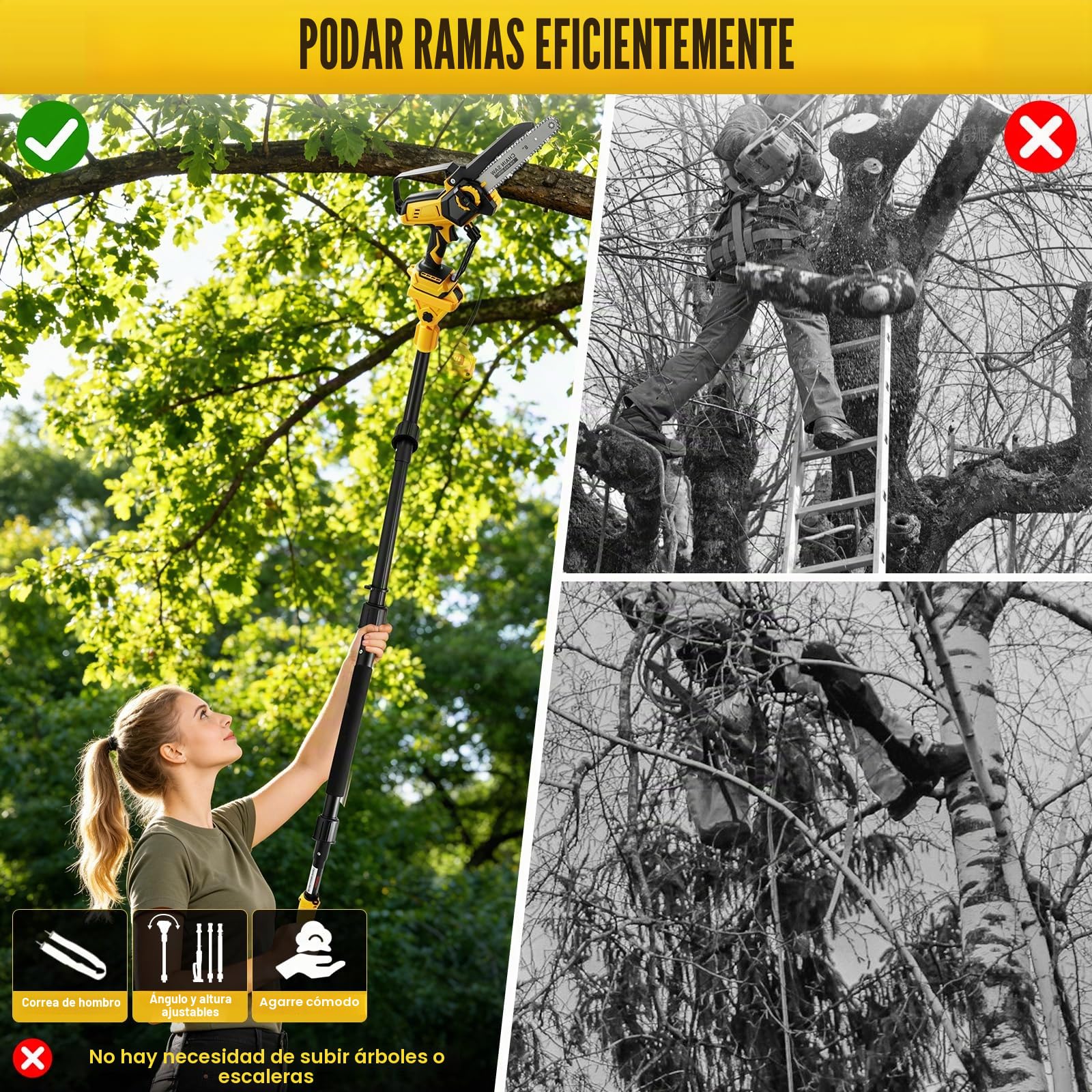 8 Pulgadas Mini Motosierra Telescopica & 28 mm Tijeras de Podar Eléctricas | para Dewalt 18 V, 20 V batería, 4 en 1 Kit de Herramientas de Jardín, Alcance Máximo Hasta 4,5 m