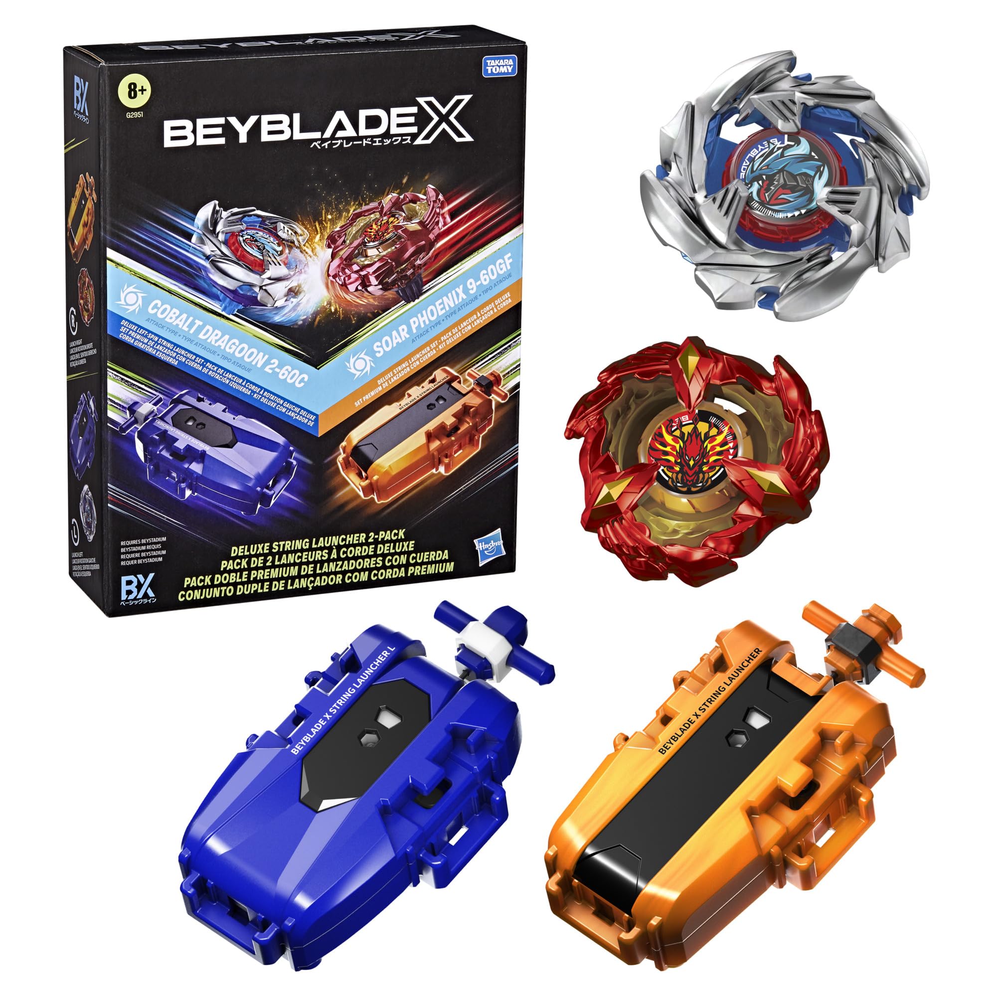 Beyblade X 豪華發射器 2 件組 | Cobalt Dragoon 2-60C,翱翔鳳凰 9-60GF,Takara Tomy Type 頂級玩具,2 個發射器,8 歲以上(亞馬遜獨家販售)