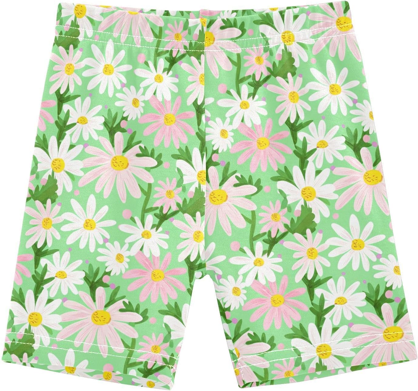 Floral Leaves Green Girls Bike Shorts Toddler Soft Cotton Cartwheel Under Dress Dance Shorts