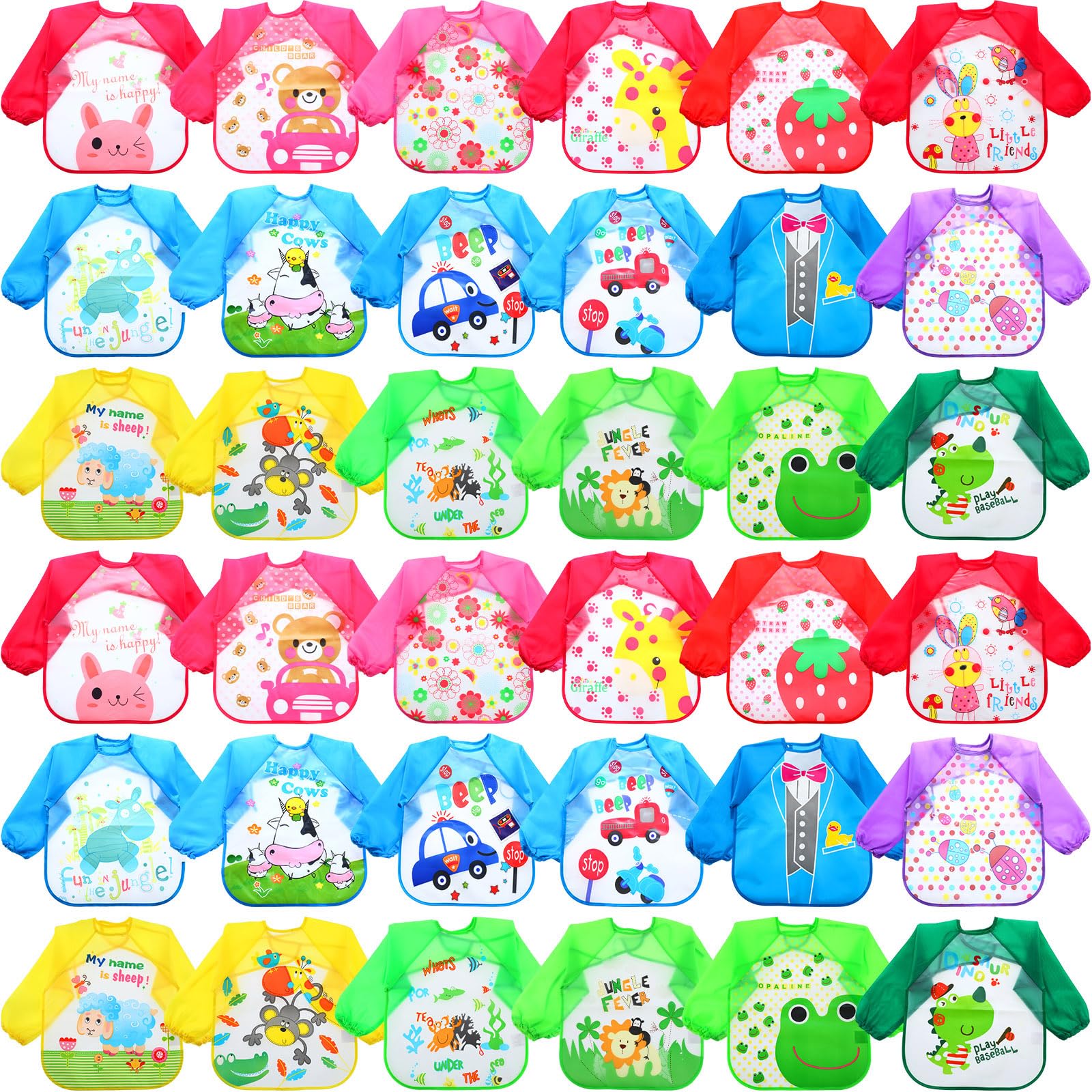 Jeere 36 Pcs Kids Art Smocks Bulk Toddler Smocks for Painting Waterproof Children's Paint Aprons Colorful Washable Long Sleeve Crafts Supplies for