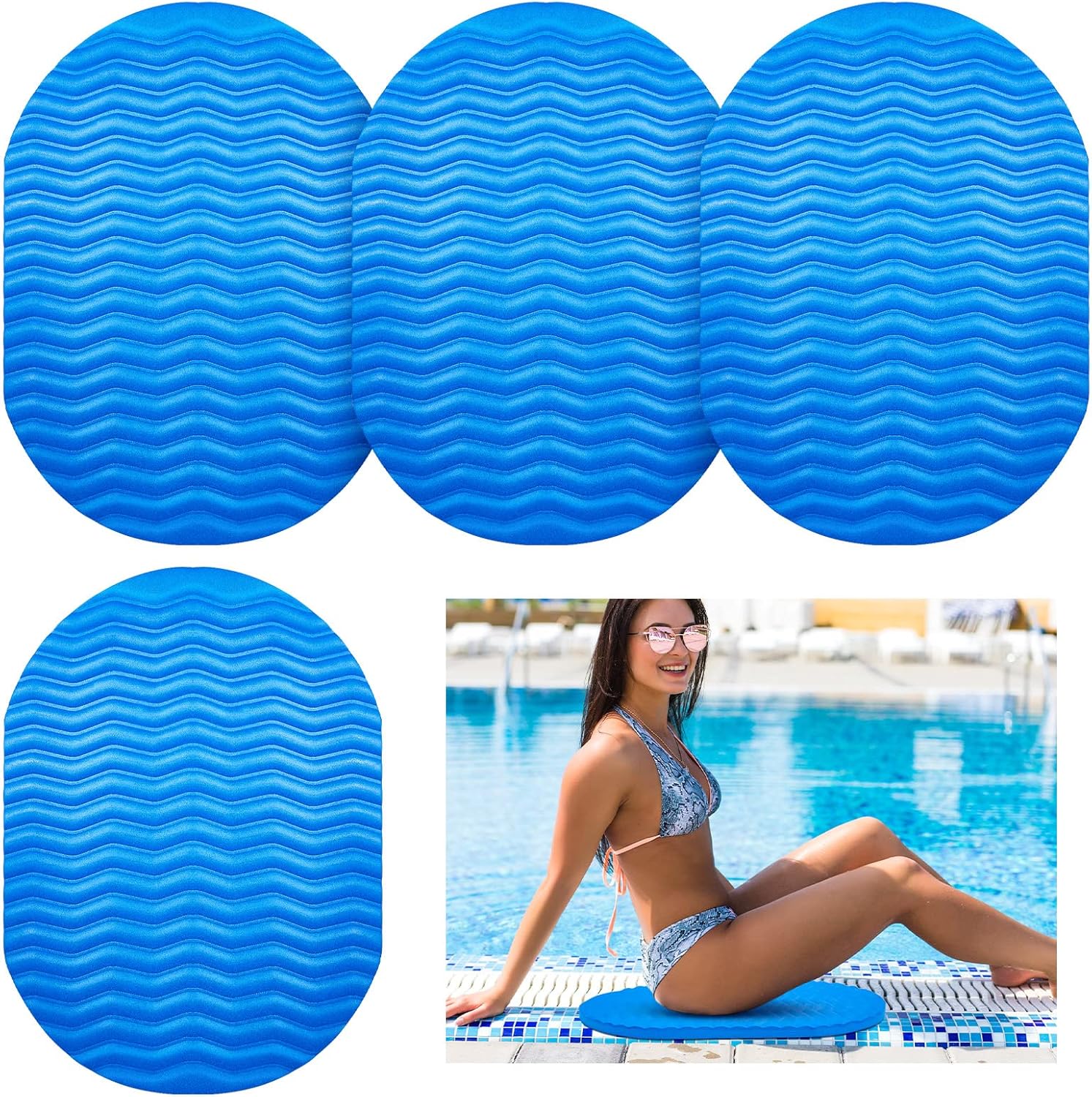 Geelin 4 Pcs Pool Seats for Edge of Pool Soft Oval Foam Poolside Cushion Non Slip Thick Texture Seating Mat 20.5 x 15 Inch for Lounging Swimming Summer Beach Water Park
