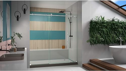 Miniatura 11 de DreamLine Enigma-X 68-72 in. W x 76 in. H Puerta corrediza de ducha transparente en acero inoxidable cepillado