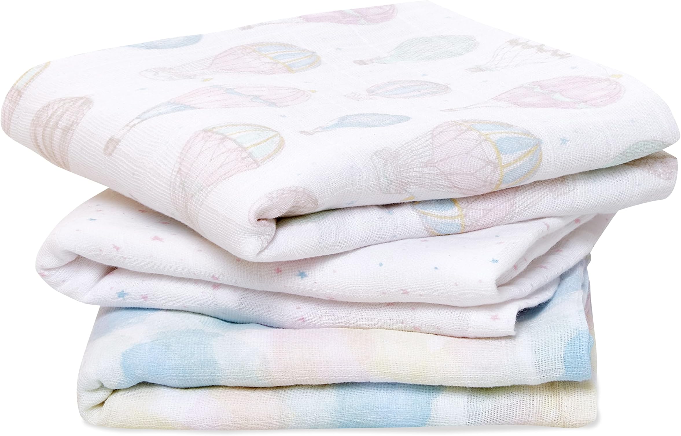 aden + anais Boutique Musy Squares, 100% Organic Cotton Muslin, Lightweight and Beathable Diaper Bag Essential, 3 Pack, Above The Clouds