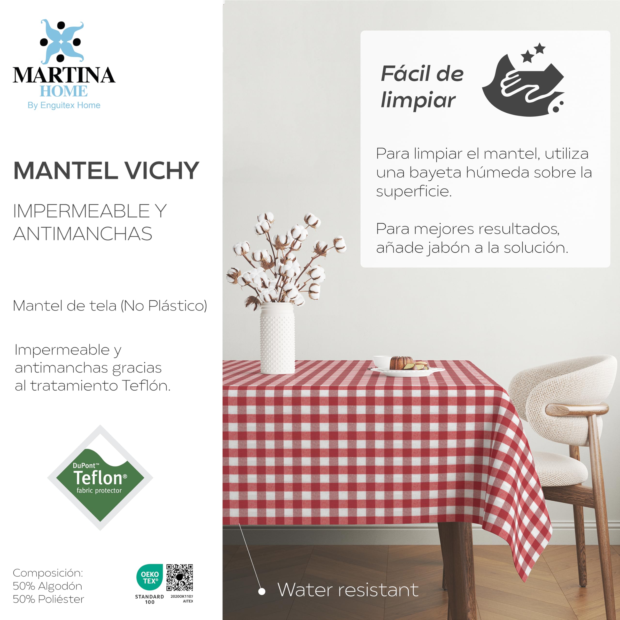 Martina Home - Vichy Teflon Tablecloth - Red - 180 x 140 cm, 70.9 x 55.1 inch (Rectangular) - Image 4