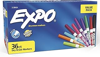 EXPO Dry Erase Markers, Whiteboard Markers with Low Odor Ink, Fine Tip, Assorted Vibrant Colors, 36 Count
