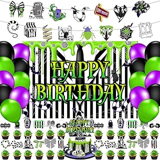 59 Pcs Beetle Birthday Party Supplies, Horror Movie Themed Party Decoration Horrible Halloween Backdrop Balloons Cake Cupcake Topper for Horror Beetle Themed Party Decor