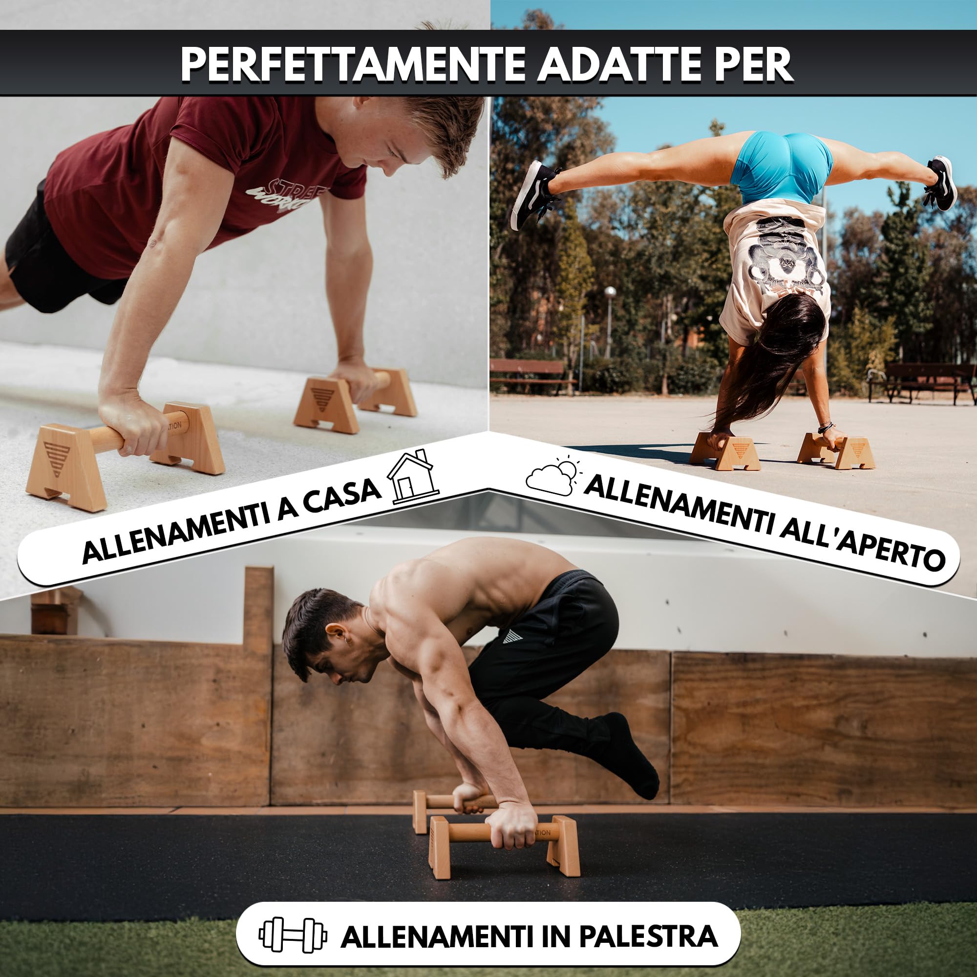 GORNATION Barre Parallele in Legno, Maniglie per Flessioni, Push Up Parallettes per Calisthenics, Verticale, Piegamenti, per Fitness, Palestra a Casa e Outdoor Workout, Push Up Bar, Steet Workout