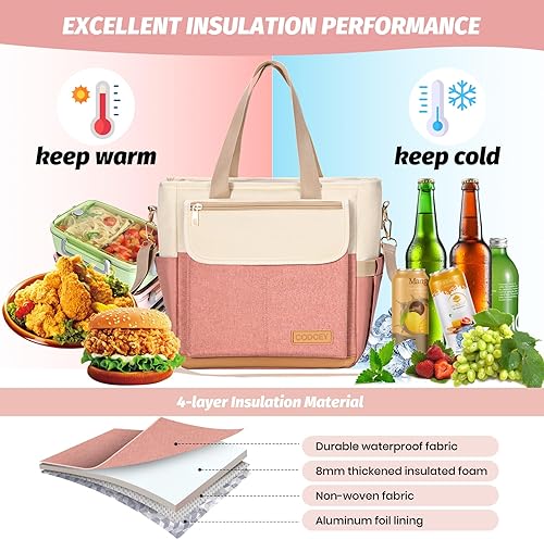 Miniatura 4 de Lonchera para mujer, bolsa térmica térmica a prueba de fugas para mujeres, bolsa grande de almuerzo para adultos (rosa, 16.2 litros)