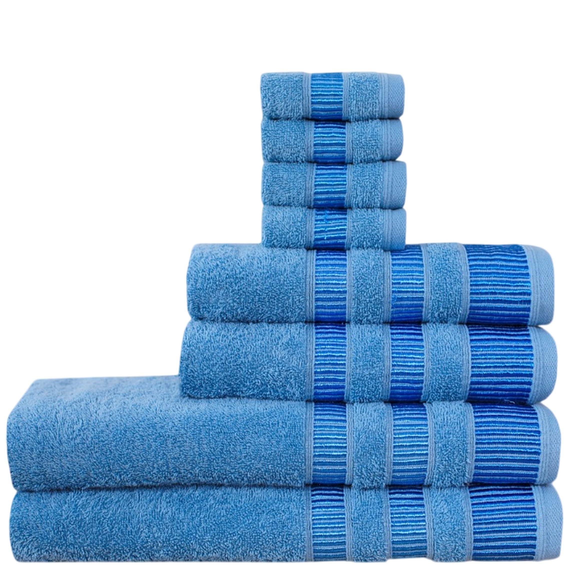 8 Piece Towel Set – 100% Natural Cotton, 600 GSM – Includes 2 Bath Towels, 2 Hand Towels, 4 Face Cloths – Ultra Soft, Highly Absorbent, Quick-Dry – Hotel Spa Quality Bathroom Bale Set (Ocean Blue)