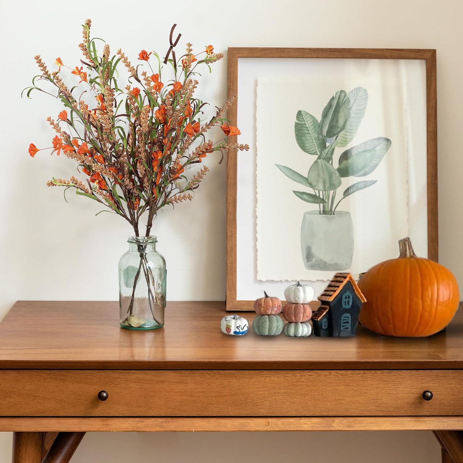 Sggvecsy Artificial Fall Flowers 6 Pcs 16inch Floral Arrangement Fake Floral Stems Autumn Leaves Branches Fall Foam Bouquets with Grain for Thanksgiving Home Table Centerpieces Harvest Decor - Image 3