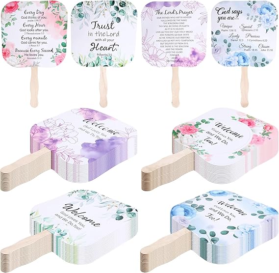 Amazon.com: Blulu 60 Pcs Christian Church Fans Handheld Set Religious ...
