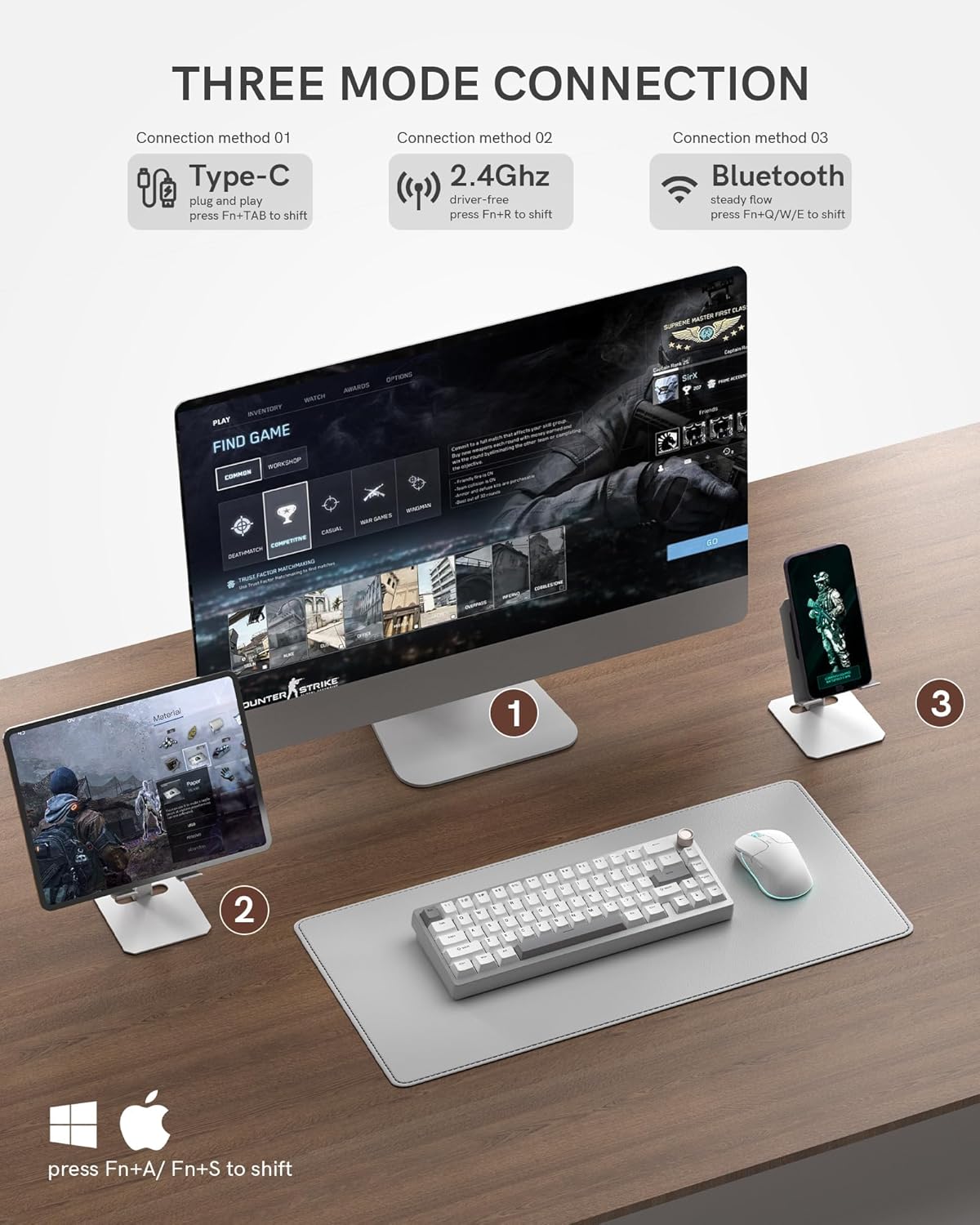 Womier SK65 Wireless Mechanical Gaming Keyboard with Knob, 60 Percent Aluminium Keyboard for PC, Bluetooth 5.0/2.4GHz/USB-C Wired, Hot Swappable Custom Lineaner Switch, RGB Backlit (Silver V2) - Image 5