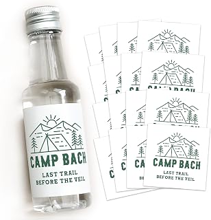 Camp Bach Liquor Labels - 50 mL Camp Bachelorette Party Favor Stickers, Bachelorette Shot Bottle Label, Camping Party Decorations, Last Trail Before The Veil, Bachelorette Tequila Label (Camp Bach)