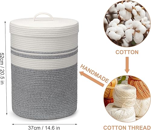 Miniatura 18 de Cesta de lavandería con tapa, cesta de lavandería tejida, manta y cesta de almacenamiento de juguetes para sala de estar, dormitorio, baño, Marrón