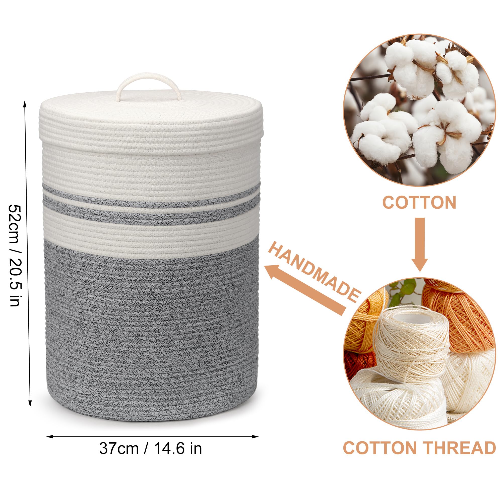 Cesta tejida para la ropa sucia con asas, cesta de ropa versátil XXL, manta y cesta grande de almacenamiento de juguetes para sala de estar, dormitorio, baño (gris, 55 L)