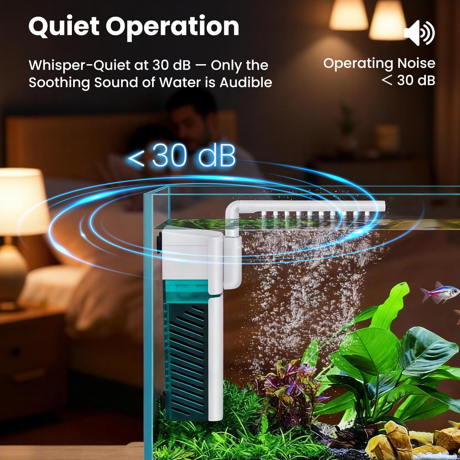 Filtro de acuario pequeño, filtro interno para acuario | Ideal para peceras de 10 a 20 galones, 5 W 110 GPH con dos modos. Funciona en agua dulce y salada.