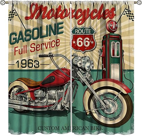 Cortinas opacas vintage de garaje para motocicleta, con bolsillo para barra, cortinas con aislamiento térmico para oscurecer la ventana, para