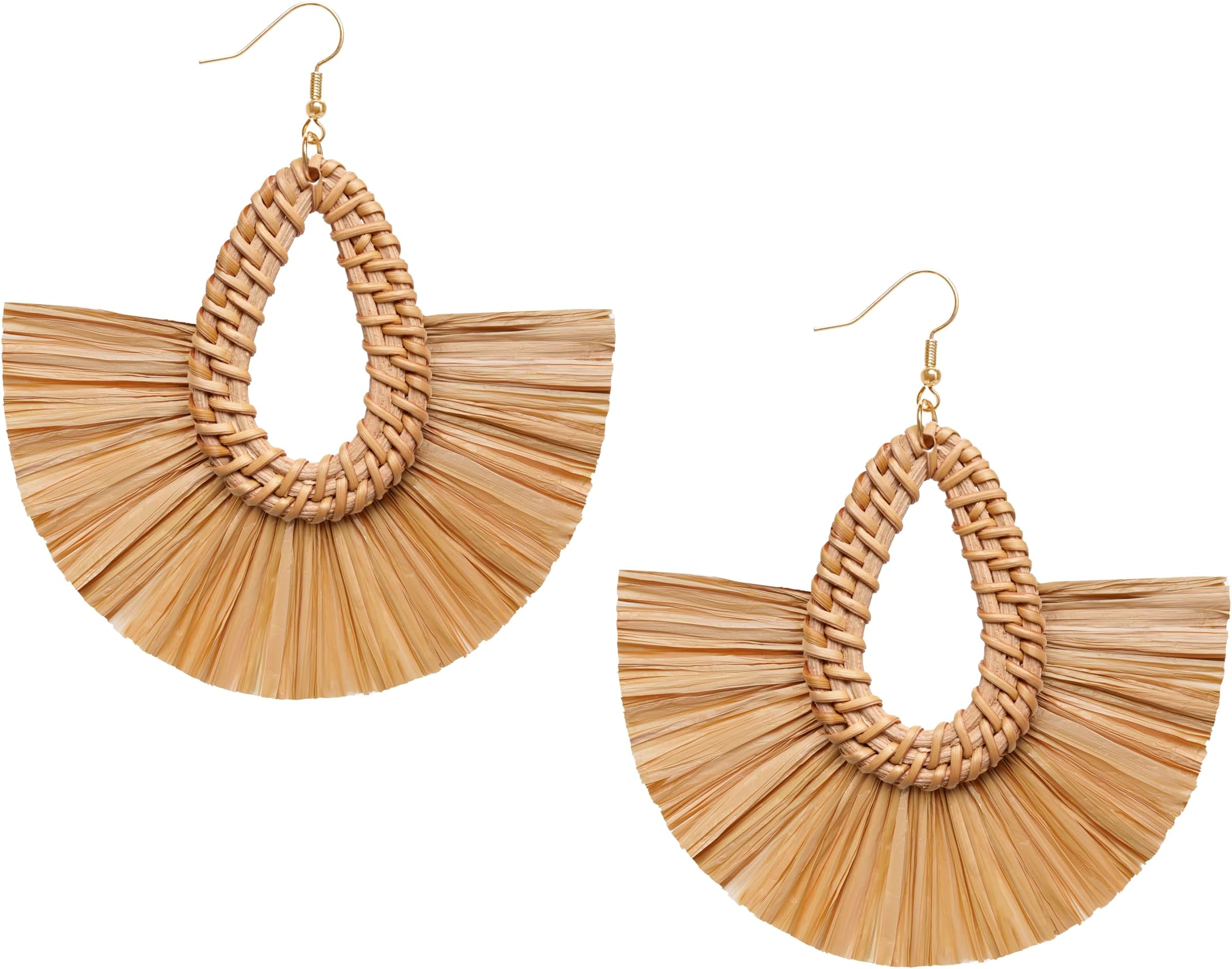 Statement Raffia Tassel Earrings Boho Summer Beach Earrings Lightweight Straw Wicker Dangle Drop Earrings Trendy Rattan Fringe Jewelry for Women Girls