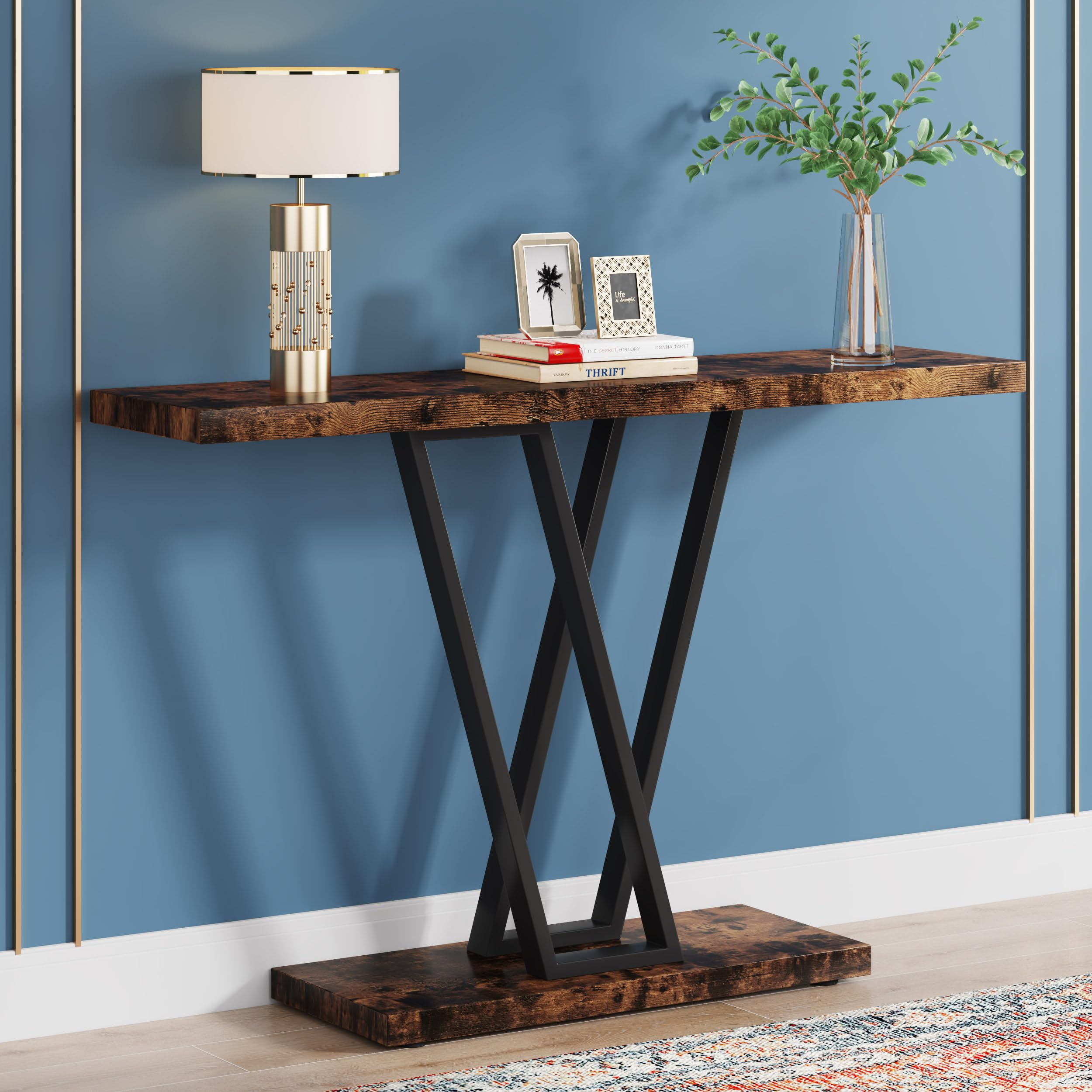 VANOMi Farmhouse Entryway Table, Rustic Sofa & Console Table Narrow Side Table for Living Room, Entryway, Rustic Brown