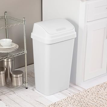 Sterilite 13 Gallon SwingTop Large Kitchen Wastebasket, White, 4 Pack