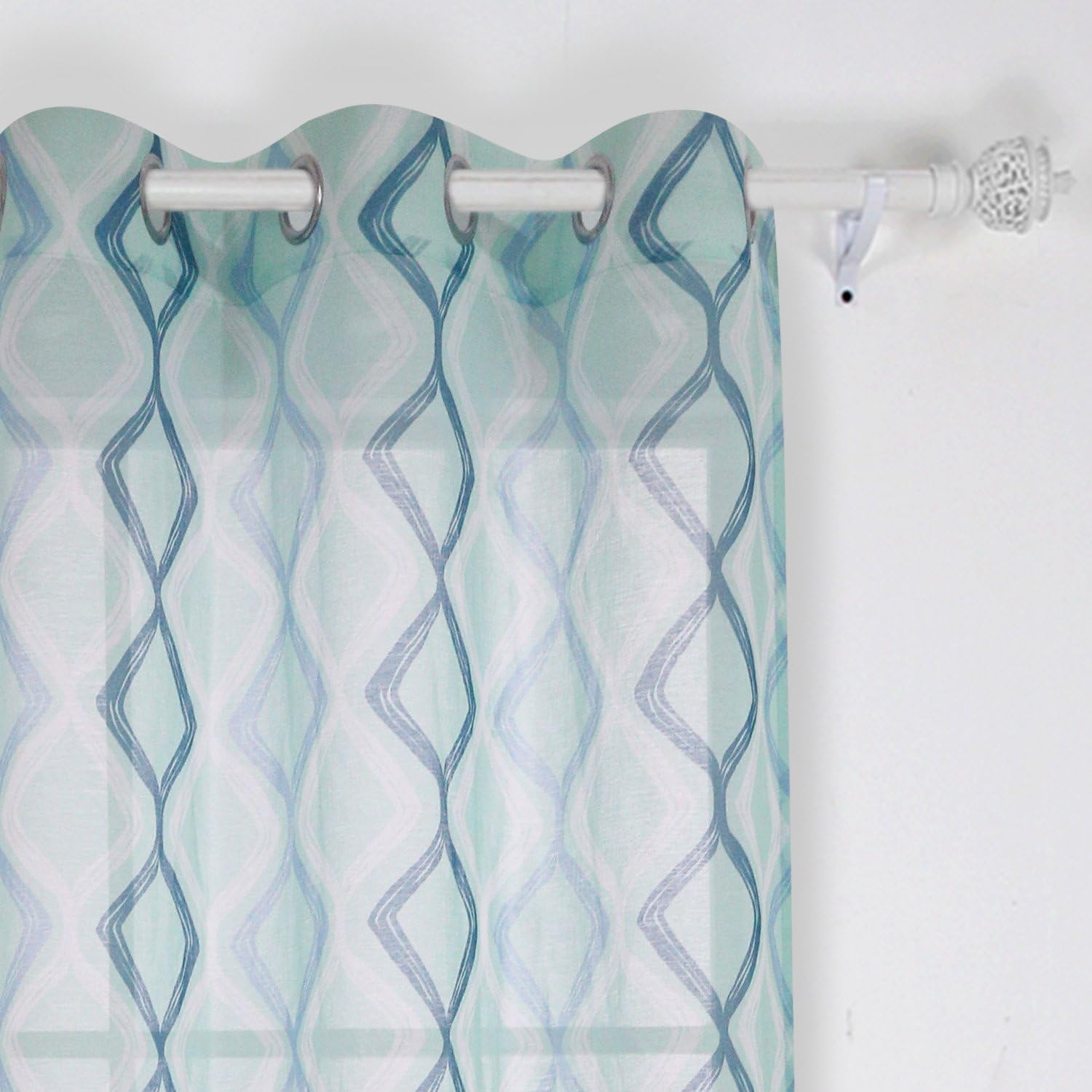 Deconovo Decorative Light Filtering Wave Print Woven Voile Panel Sheer Curtains with Grommet Top for Living Room 42X95 Inch Green and White One Panel