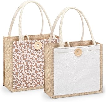 Women Tote Bag,2Pcs Jute Casual Totes Handbag Embroidered Personalized Bento Bag,Reusable Grocery Bags Shopping Bags