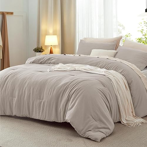 Bedsure Queen Size Comforter Set, Linen Soft Prewashed Bedding for All Seasons, 3 Pieces GentleSoft™ Warm Down Alternative Bed Set, 1 Lightweight Comforter (90"x90") and 2 Pillowcases (20"x26")