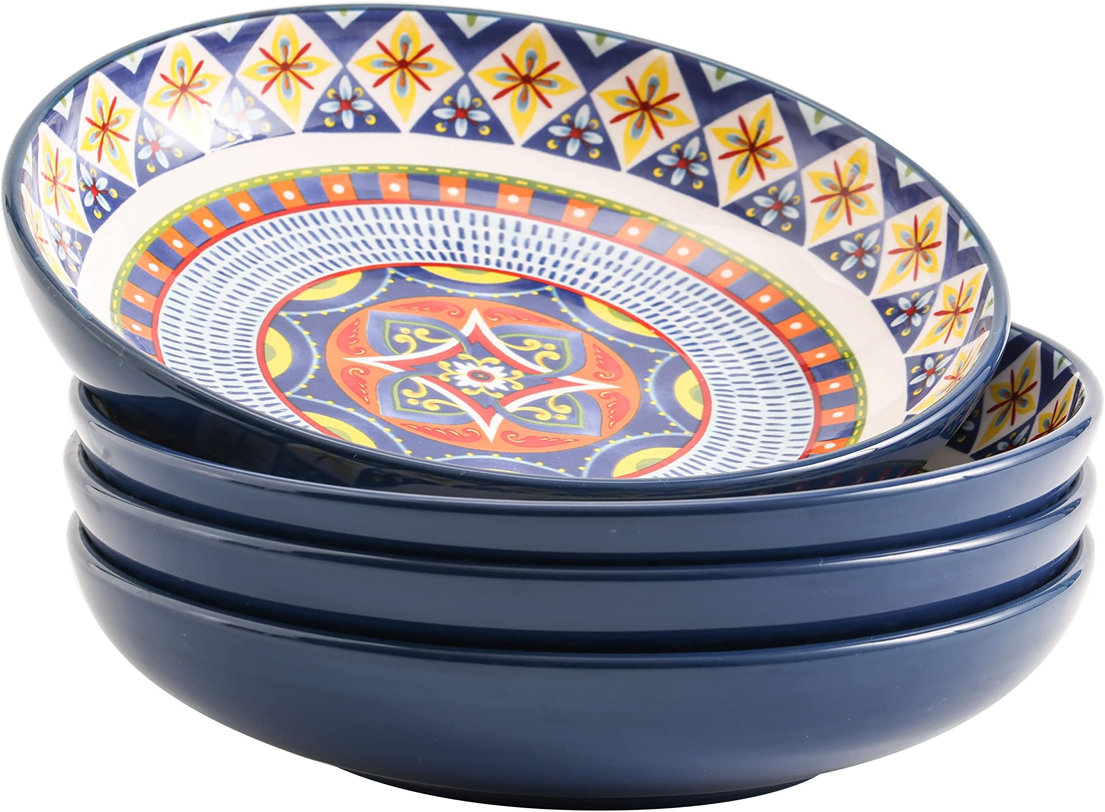 Bico Morocco Ceramic 35oz Dinner Bowls, Set of 4, for Pasta, Salad, Cereal, Soup & Microwave & Dishwasher Safe