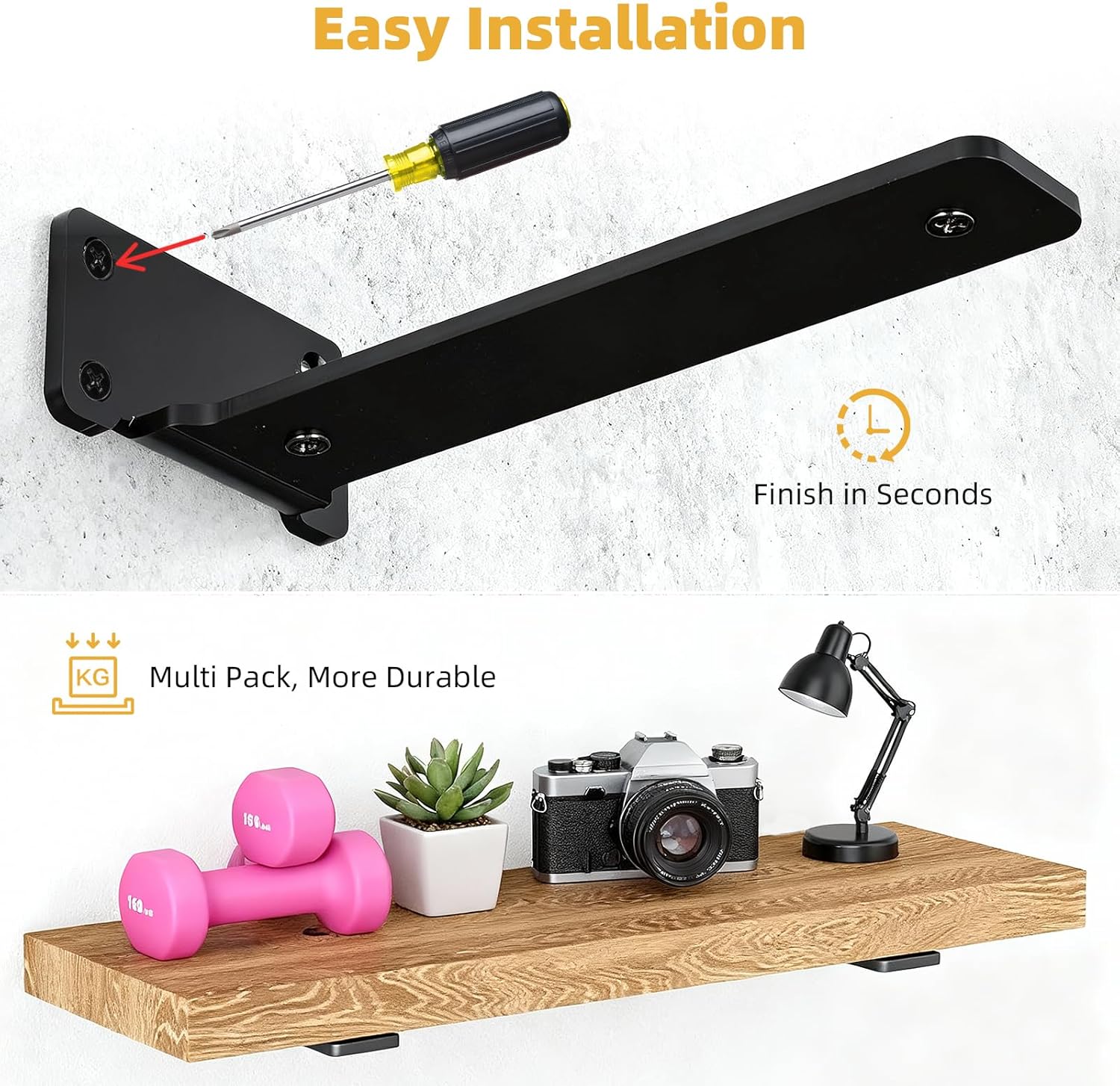 8 Pack Floating Shelf Bracket 10 Inch, Heavy Duty Carbon Steel Hidden L-Bracket Set, 10" Coated Finish Floating Shelves Brackets, Large Load Capacity Brackets for Shelves (8 Pack, 10 Inch)