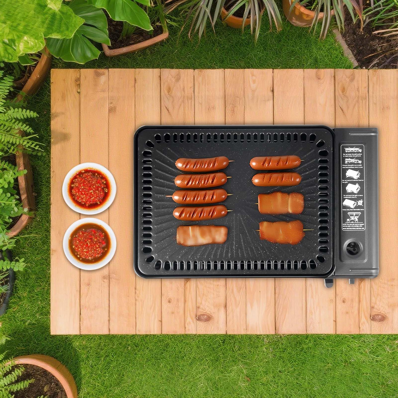 Przenośny grill gazowy z 2 rusztami i tacką na tłuszcz