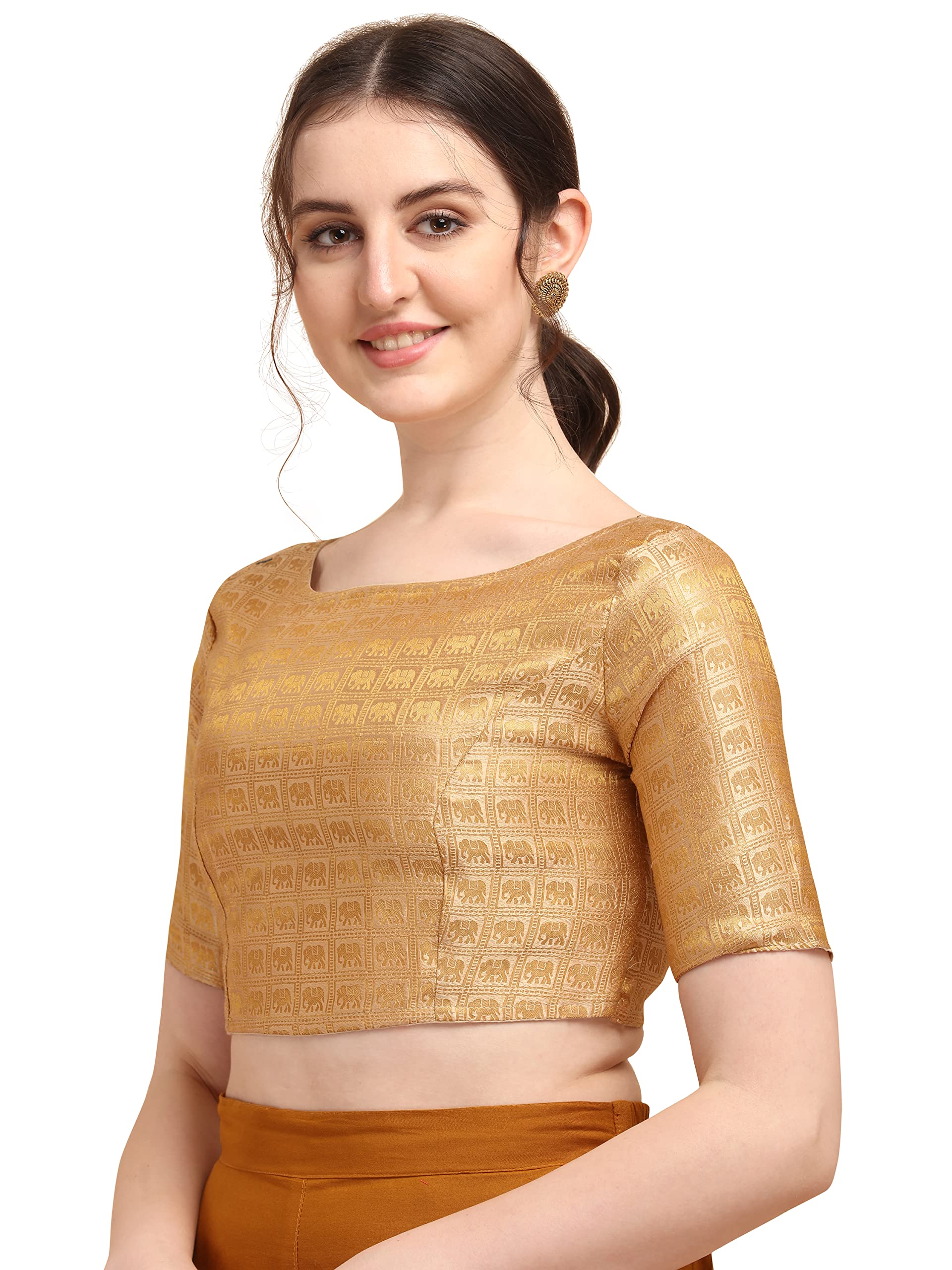 Oomph Jacquard Beige Readymade Blouse For Women - Rbbl137L