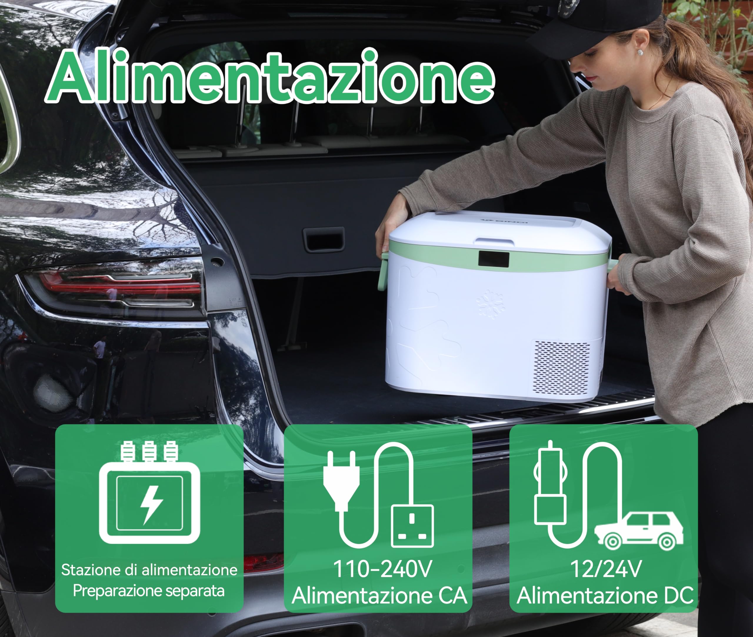 BINGI 18L Frigorifero Portatile Elettrico,Congelatore Portatile per Auto,Mini Frigorifero da Campeggio Frigo Elettrico 12V/24V/220V compressore per RV Camion,Barca,Camper